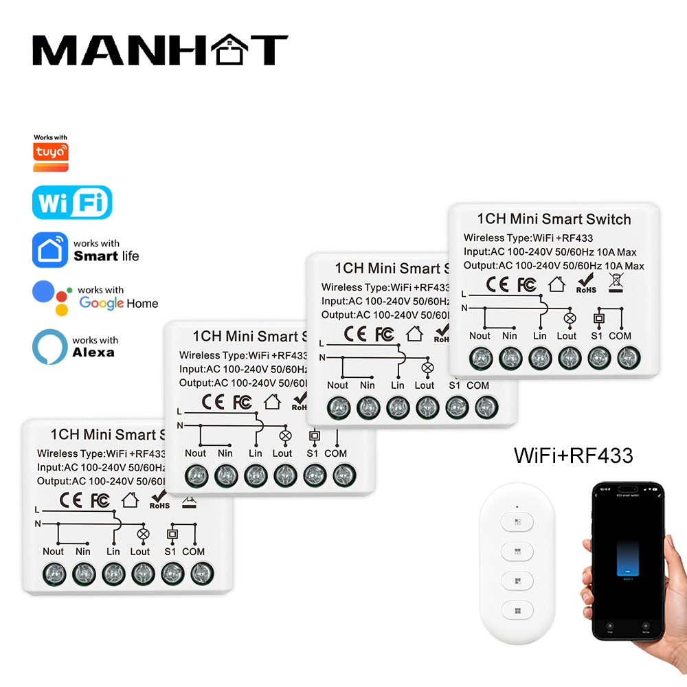 Smart Home Voice Assistant - Mini-interrupteur intelligent WIFI 10A, télécommande sans